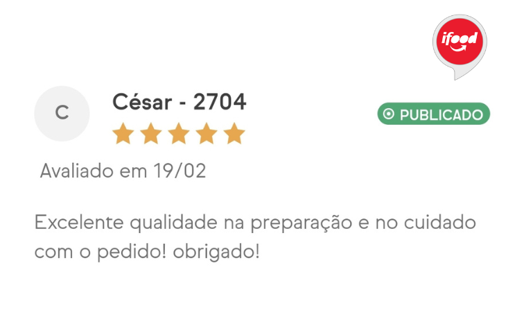 Avaliação de cliente - 5 estrelas