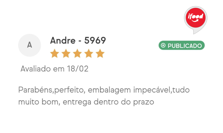 Avaliação de cliente - 5 estrelas