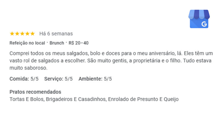 Avaliação de cliente - 5 estrelas